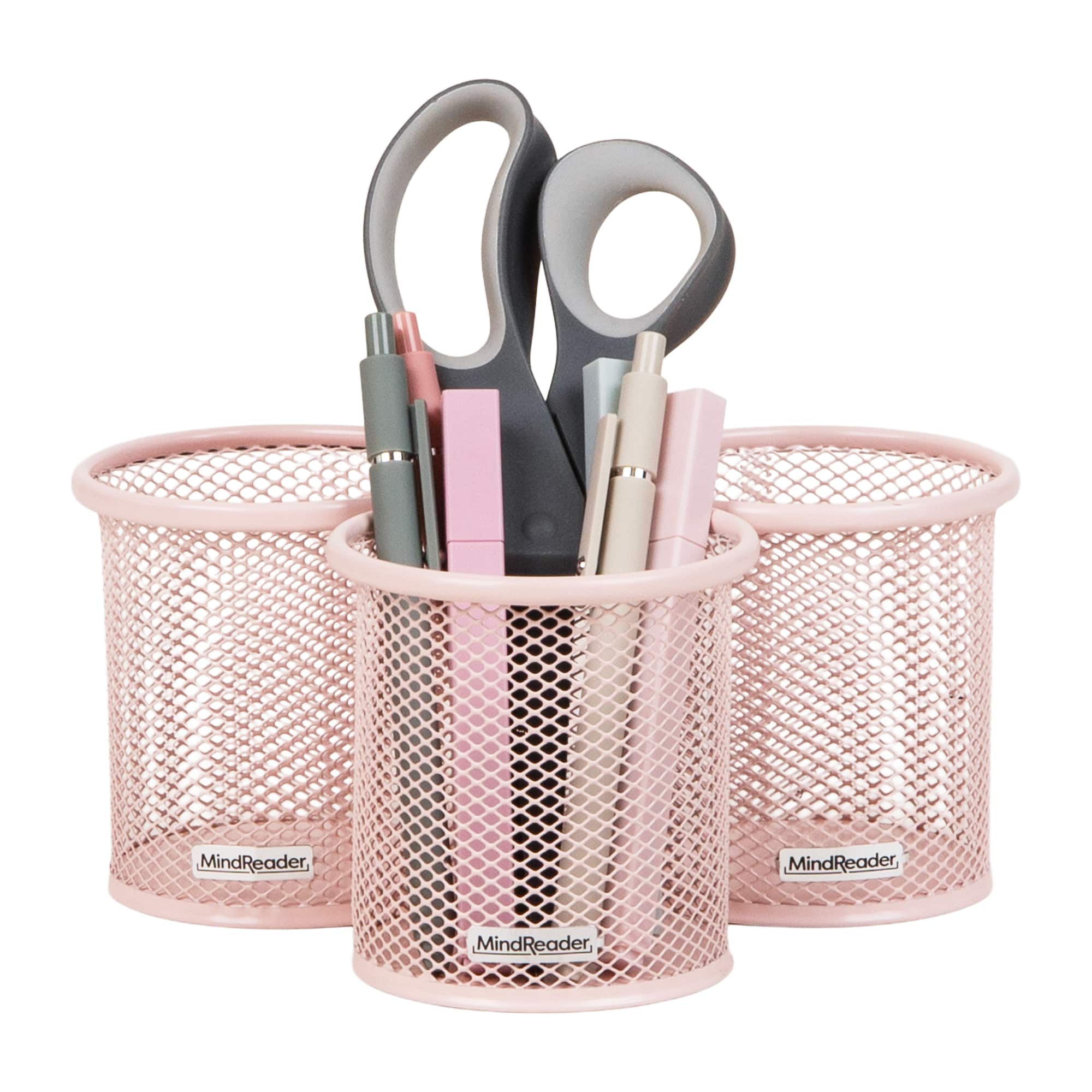 Mind Reader Pen and Accessories Holder, Desktop Organizer, Office, Metal Mesh, Set of 3